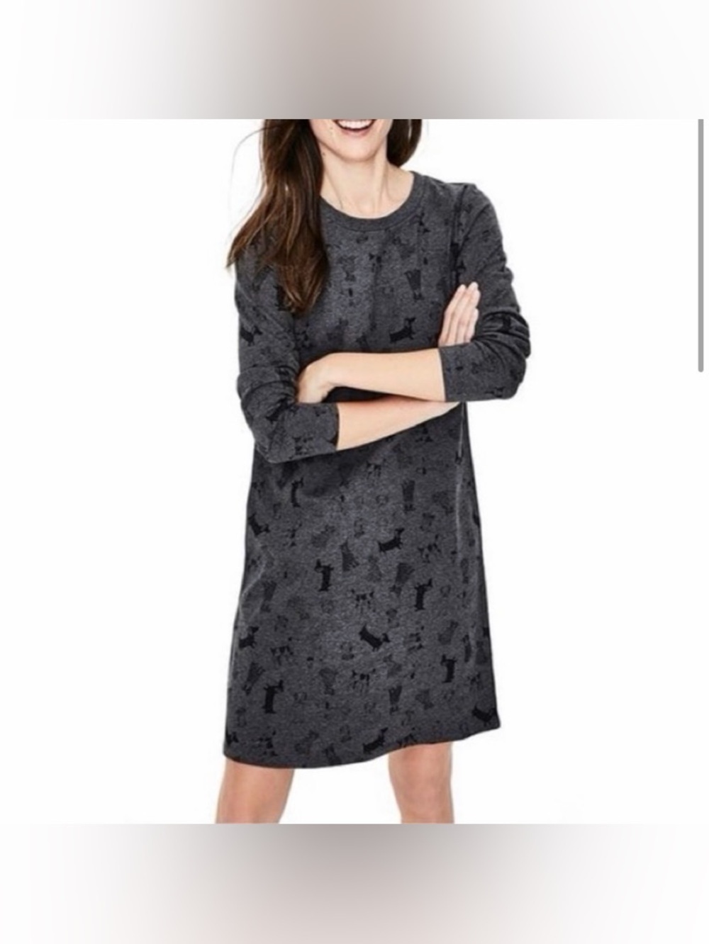 Boden Doodle Dog 100% Cotton Sweater Dress in Charcoal - Size 12R - Picture 2 of 9